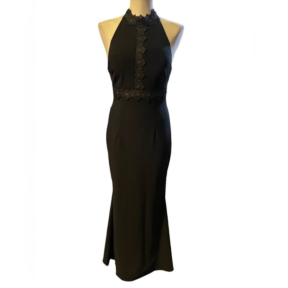White House Black Market Lace Detail Halter Gown size 4 NWOT